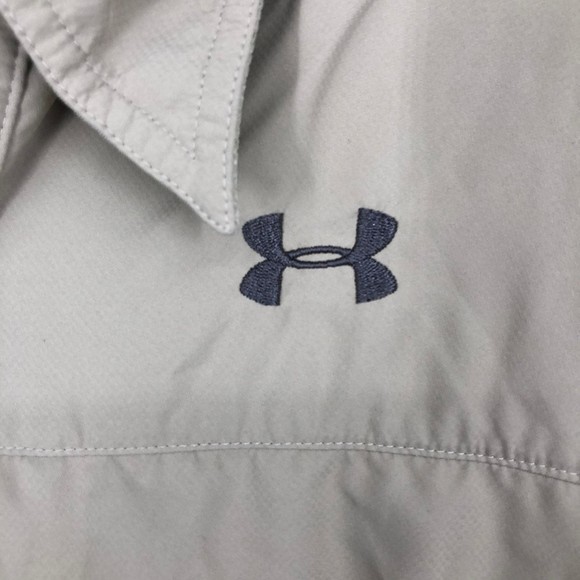 Mens Silky Polesther Under Armour Button Front Shirt w/Zip Pockets & Vented Back - Picture 8 of 9